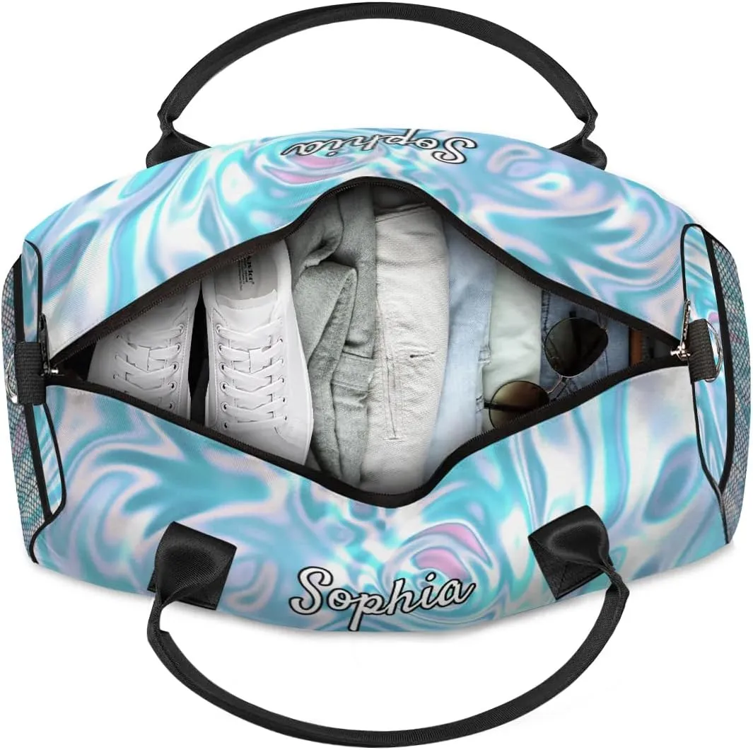Personalized Gymnastic Bag for Women, Custom Name Sport Duffel Bag Gym Bag Travel Duffle Bag Overnight Weekender Bag, Silver Glitter Print