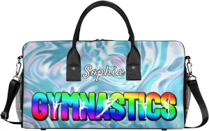 Personalized Gymnastic Bag for Women, Custom Name Sport Duffel Bag Gym Bag Travel Duffle Bag Overnight Weekender Bag, Silver Glitter Print