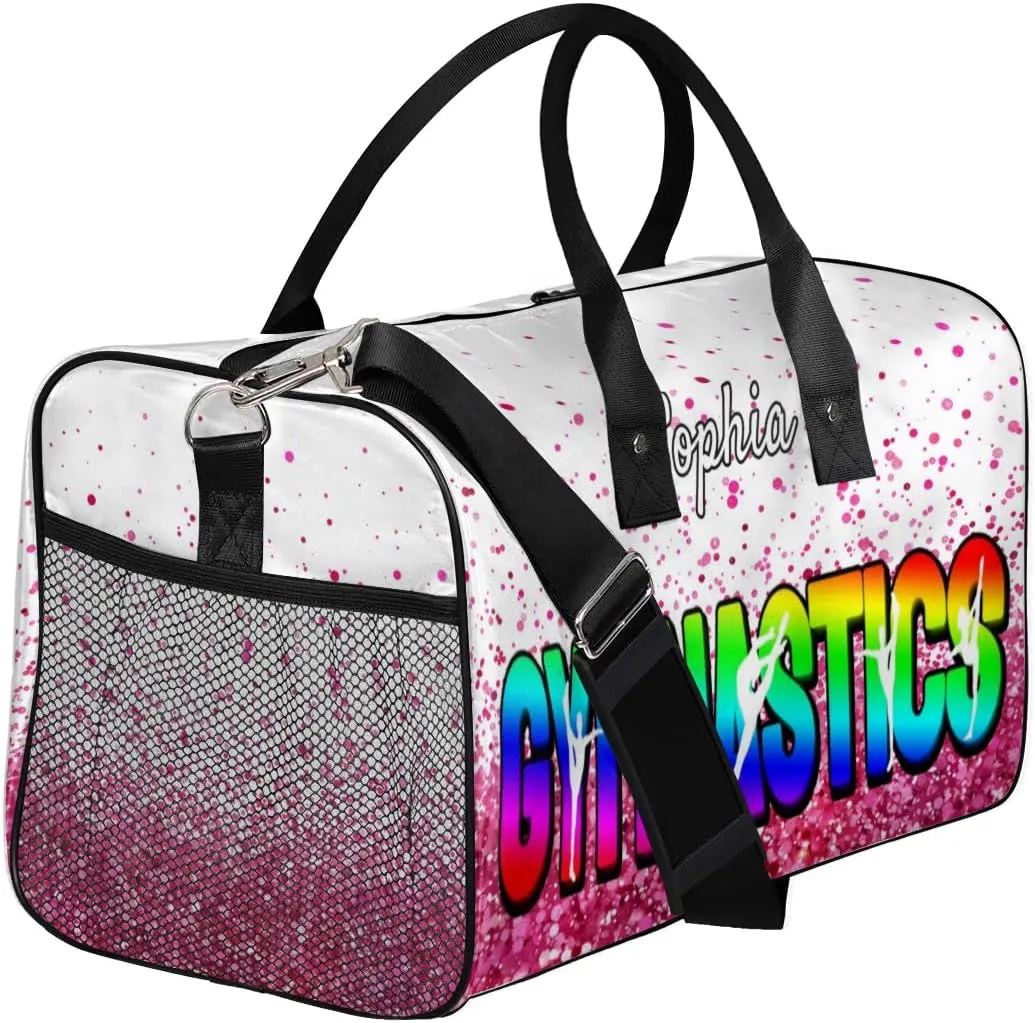 Personalized Gymnastic Bag for Women, Custom Name Sport Duffel Bag Gym Bag Travel Duffle Bag Overnight Weekender Bag, Sparkle