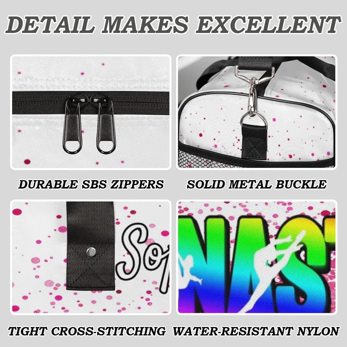 Personalized Gymnastic Bag for Women, Custom Name Sport Duffel Bag Gym Bag Travel Duffle Bag Overnight Weekender Bag, Sparkle