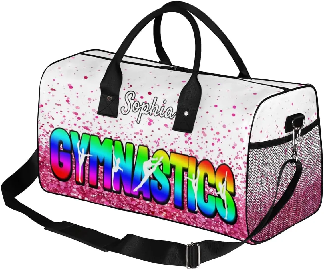 Personalized Gymnastic Bag for Women, Custom Name Sport Duffel Bag Gym Bag Travel Duffle Bag Overnight Weekender Bag, Sparkle