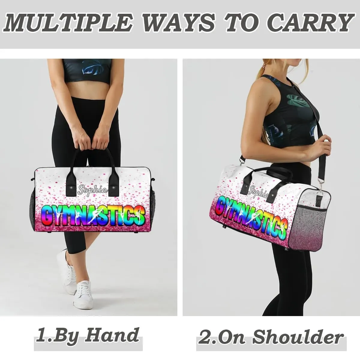 Personalized Gymnastic Bag for Women, Custom Name Sport Duffel Bag Gym Bag Travel Duffle Bag Overnight Weekender Bag, Sparkle