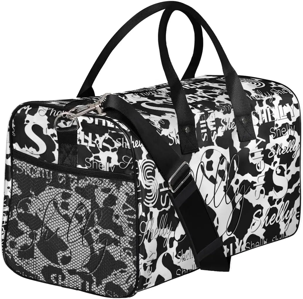 Personalized Initial Travel Duffel Bag, Sports Gym Bag, Custom Name Weekender Bag Monogram Overnight Bag Birthday Gifts Daughter Gifts Friend Gifts Cow