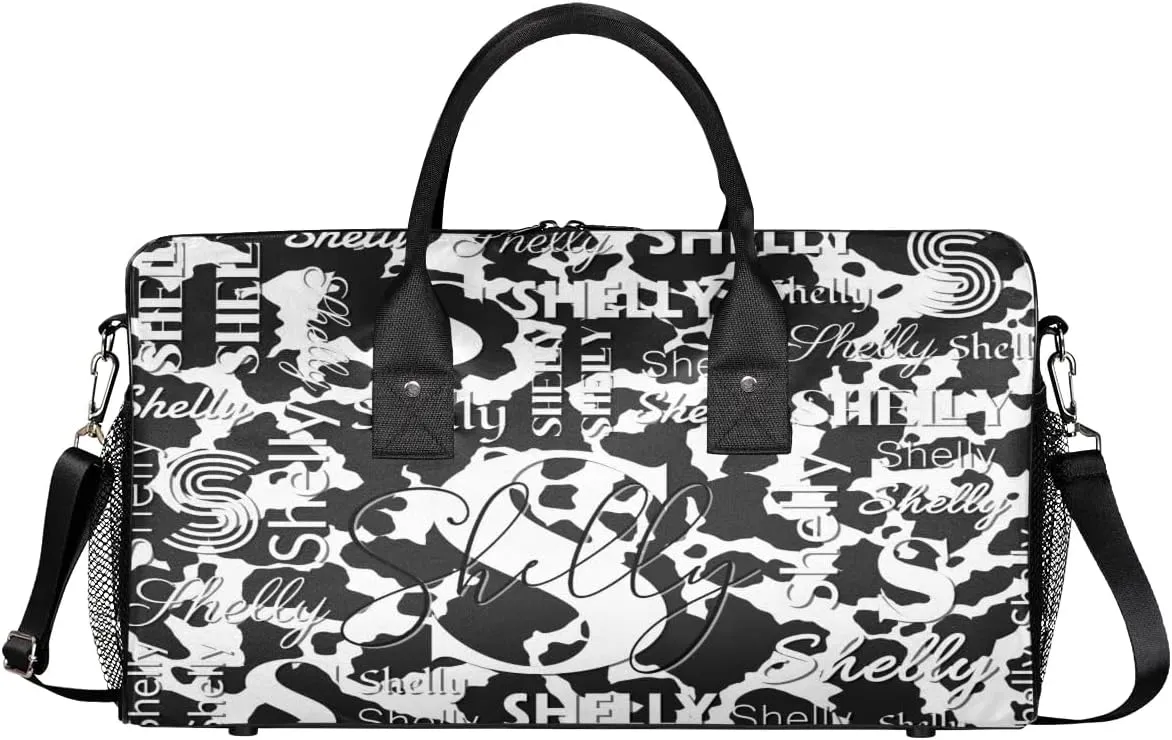 Personalized Initial Travel Duffel Bag, Sports Gym Bag, Custom Name Weekender Bag Monogram Overnight Bag Birthday Gifts Daughter Gifts Friend Gifts Cow