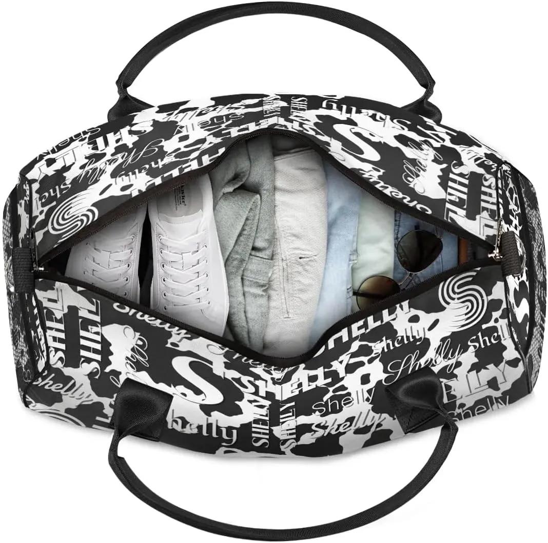 Personalized Initial Travel Duffel Bag, Sports Gym Bag, Custom Name Weekender Bag Monogram Overnight Bag Birthday Gifts Daughter Gifts Friend Gifts Cow