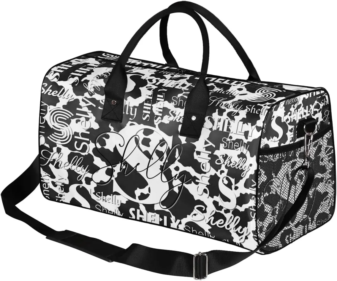 Personalized Initial Travel Duffel Bag, Sports Gym Bag, Custom Name Weekender Bag Monogram Overnight Bag Birthday Gifts Daughter Gifts Friend Gifts Cow