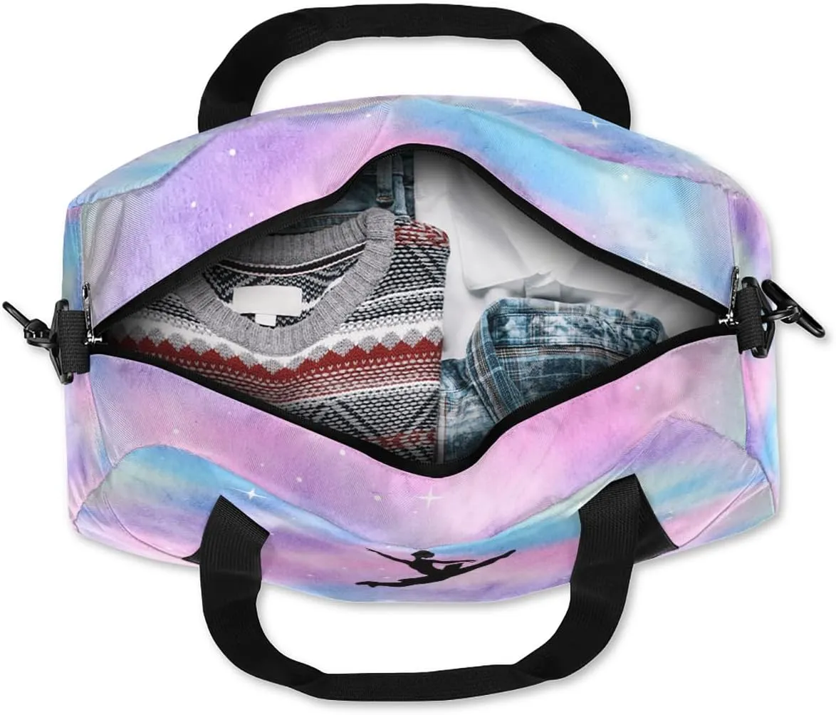 Personalized Kids Duffel Bag,Custom Dance Sport Gym Bag for Girls,Weekender Overnight Tote Bag Carry On Duffel Bag for Travel Gymnastic Nebula Ballet