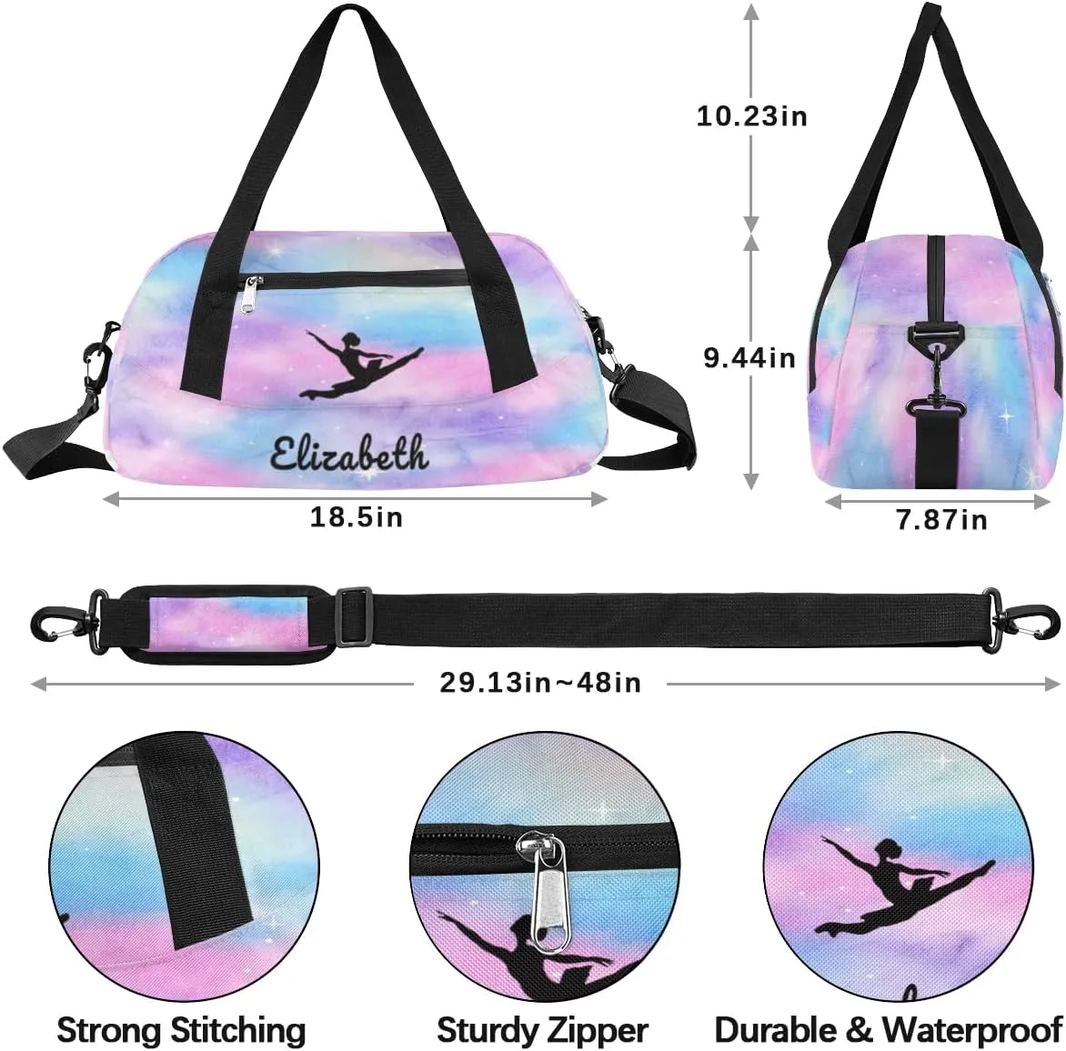 Personalized Kids Duffel Bag,Custom Dance Sport Gym Bag for Girls,Weekender Overnight Tote Bag Carry On Duffel Bag for Travel Gymnastic Nebula Ballet