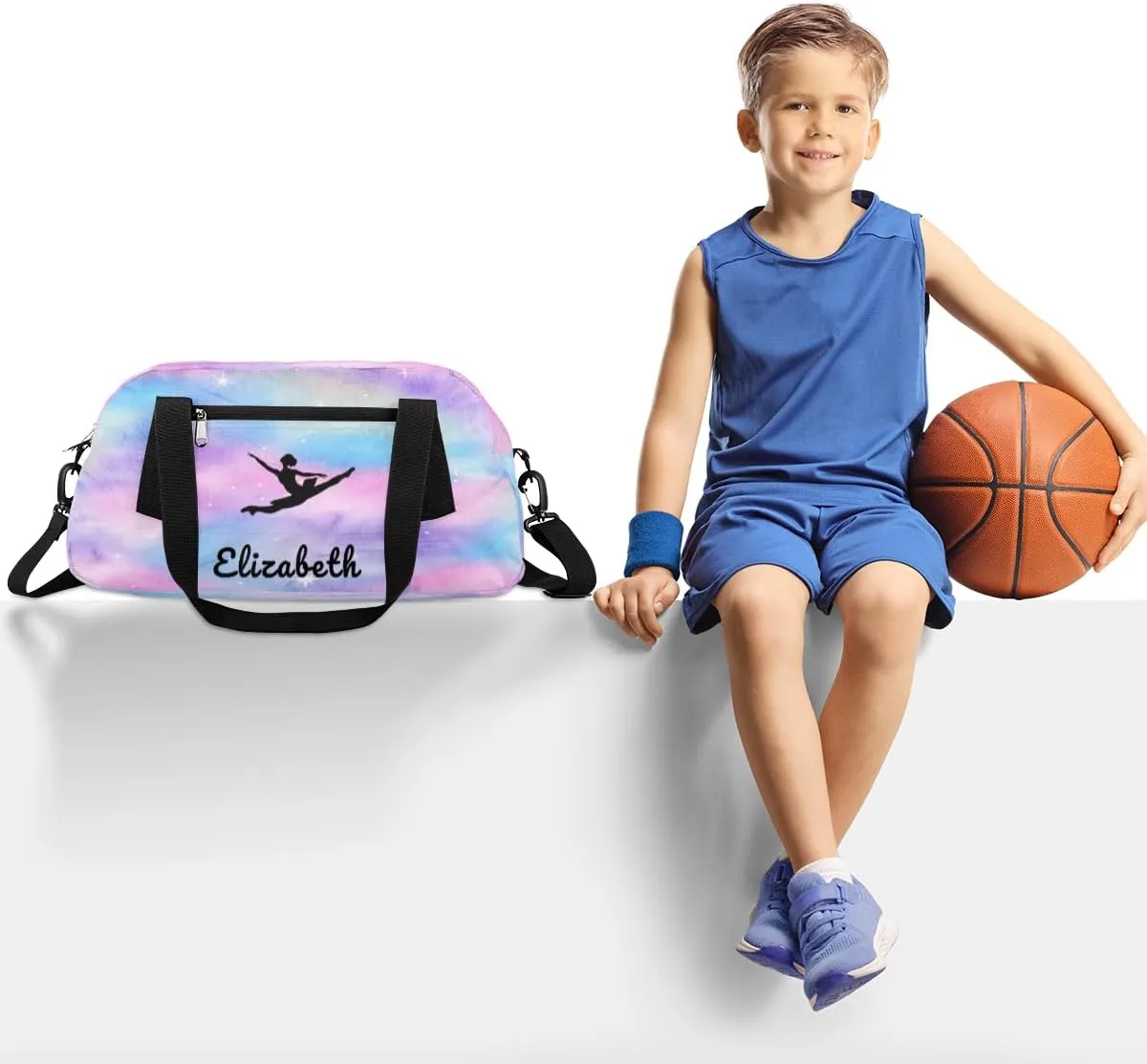 Personalized Kids Duffel Bag,Custom Dance Sport Gym Bag for Girls,Weekender Overnight Tote Bag Carry On Duffel Bag for Travel Gymnastic Nebula Ballet
