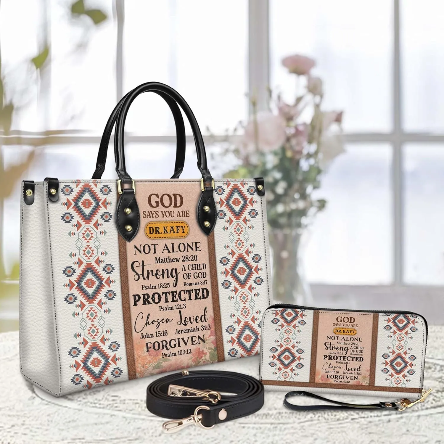 Personalized Leather Handbag for Women – Matching Purse and Wallet Set – Custom Name Church Bags, Mother's Day Gift