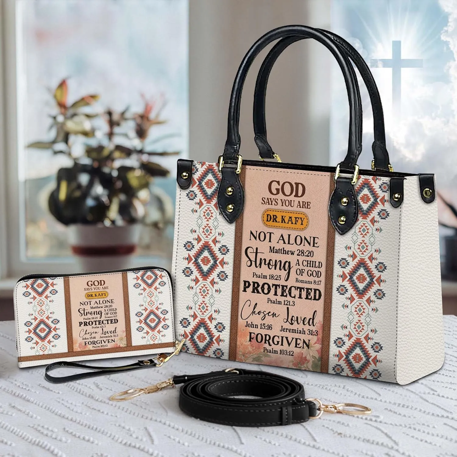 Personalized Leather Handbag for Women – Matching Purse and Wallet Set – Custom Name Church Bags, Mother's Day Gift