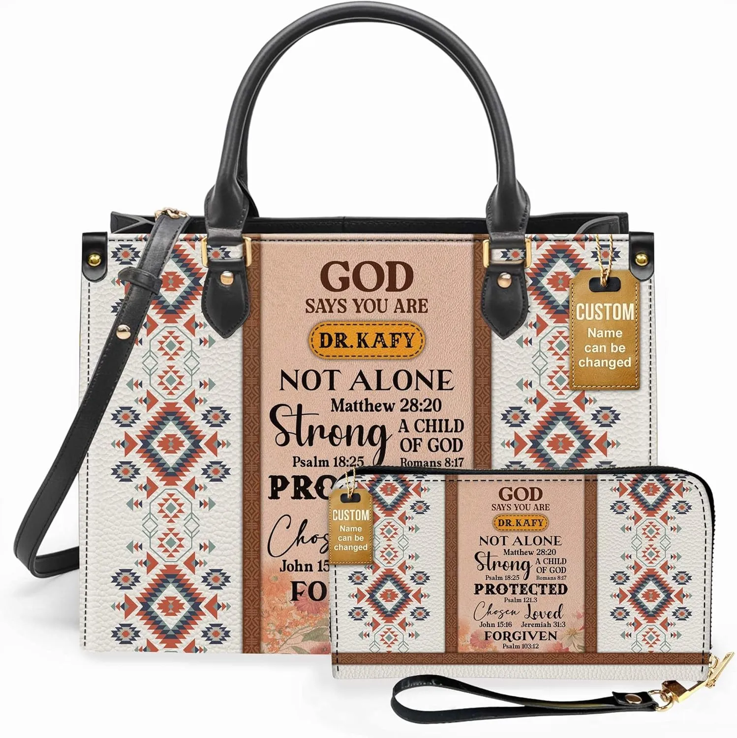 Personalized Leather Handbag for Women – Matching Purse and Wallet Set – Custom Name Church Bags, Mother's Day Gift