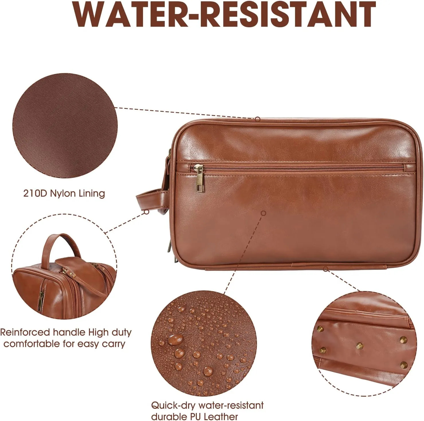 Personalized Leather Travel Toiletry Bag for Men, Large Travel Bathroom Shaving Dopp Kit, Large Cosmetic Bag Waterproof