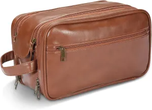 Personalized Leather Travel Toiletry Bag for Men, Large Travel Bathroom Shaving Dopp Kit, Large Cosmetic Bag Waterproof
