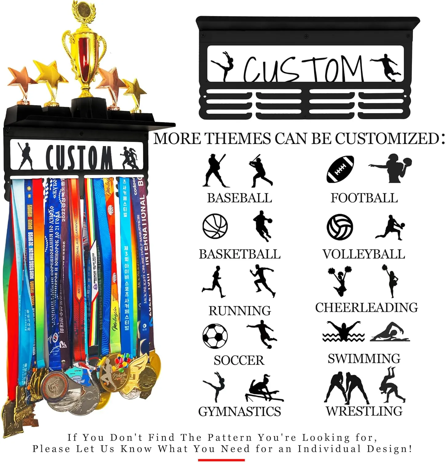 Personalized Medal Holder with Name Display Rack for Awards Ribbons - Metal Custom Sports Race Plaques Hanger for Wall Mount Hold Up 60 Medal Hanger Display for Athlete Boy Girl Kid
