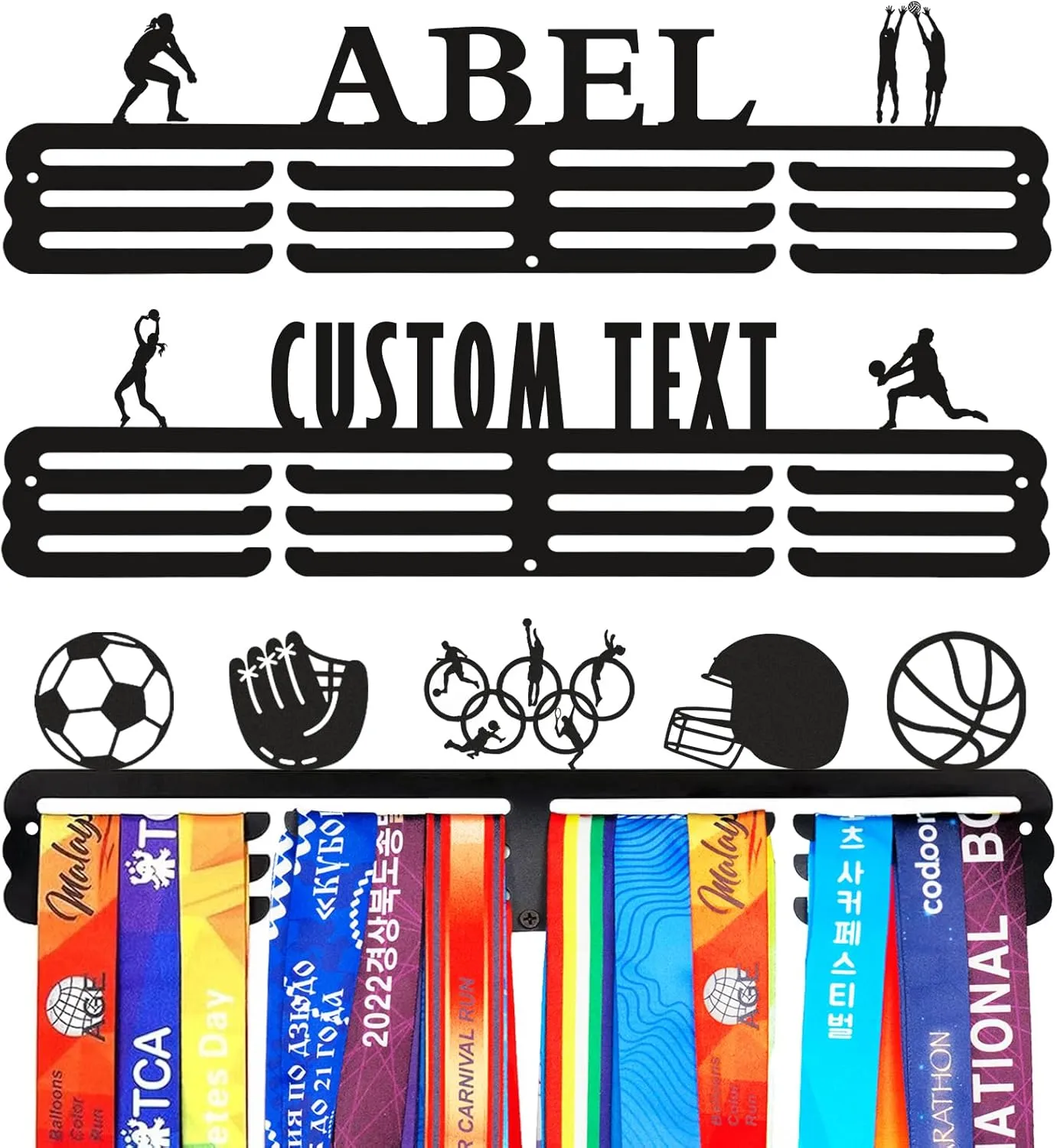 Personalized Medal Holder with Name Display Rack for Awards Ribbons - Metal Custom Sports Race Plaques Hanger for Wall Mount Hold Up 60 Medal Hanger Display for Athlete Boy Girl Kid