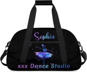 Personalized Name Dance-Duffel-Gym Bags for Girls Kids, Custom Team-Name Sport Carry-On Garment Shoes Bags for Overnight Weekender Travel, Black Blue Purple