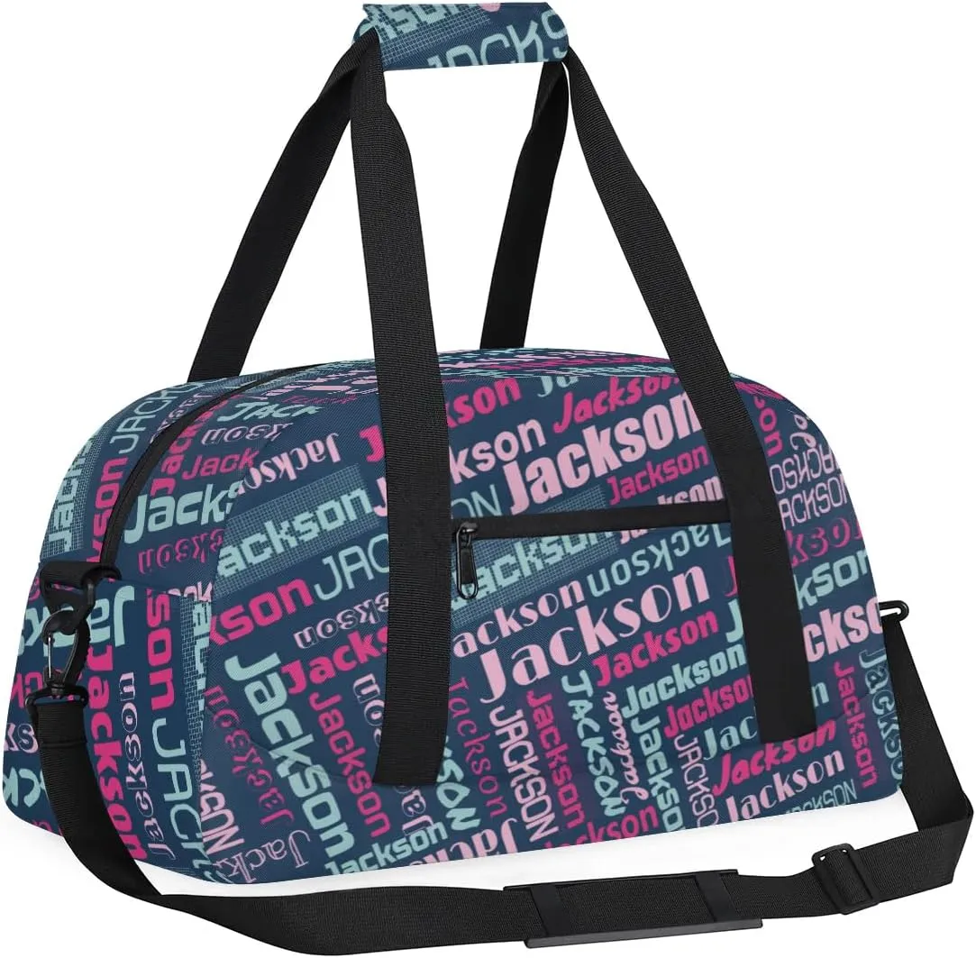 Personalized Name Gym Duffel Bags for Girls Kids Boys with Custom Sport Dance Perform Training Bags for Overnight Weekender Travel,Blue Pink
