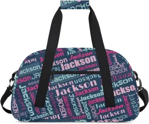 Personalized Name Gym Duffel Bags for Girls Kids Boys with Custom Sport Dance Perform Training Bags for Overnight Weekender Travel,Blue Pink