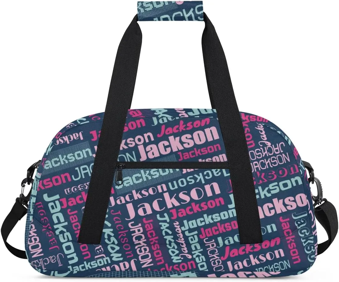 Personalized Name Gym Duffel Bags for Girls Kids Boys with Custom Sport Dance Perform Training Bags for Overnight Weekender Travel,Blue Pink
