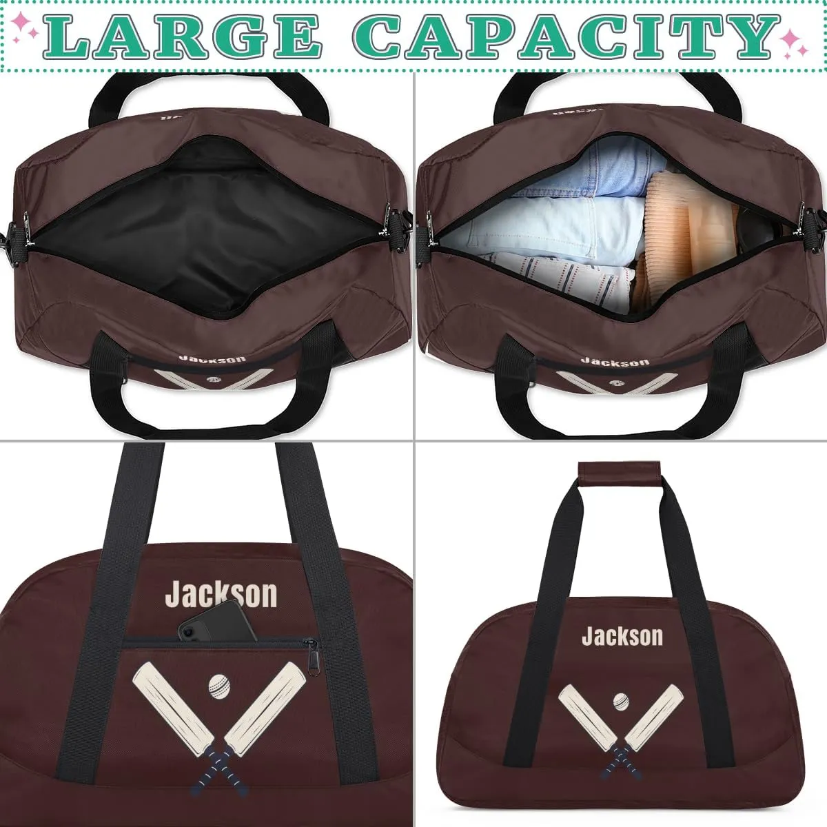 Personalized Sport Gym Bag for Boys,Custom Duffel Bag,Travel Weekender Overnight Tote Bag Carry On Duffel Bag,Customized Gift for Kids Cricket Ball