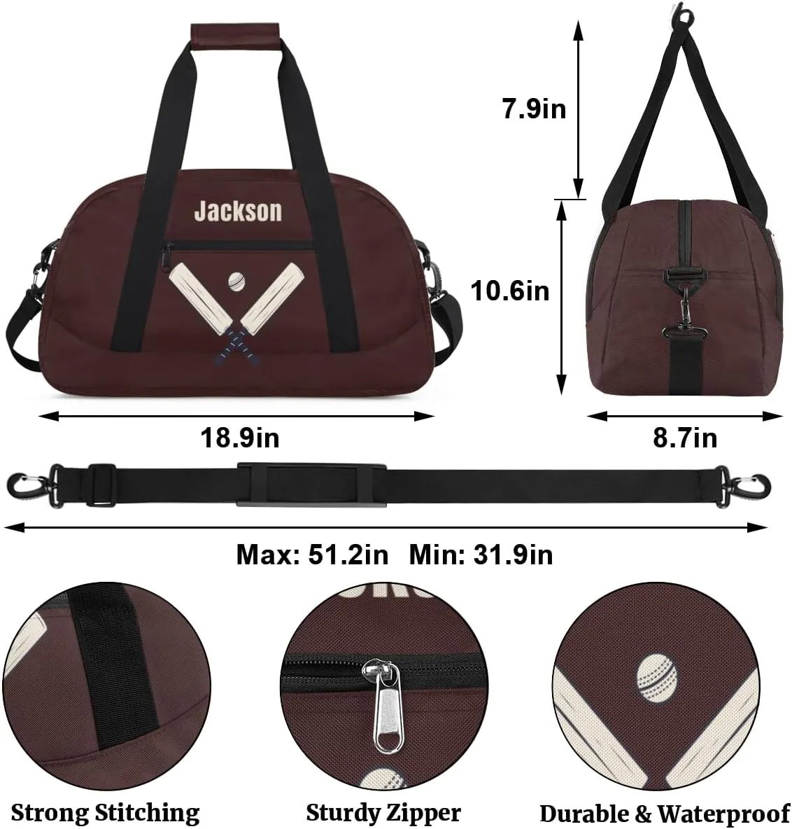 Personalized Sport Gym Bag for Boys,Custom Duffel Bag,Travel Weekender Overnight Tote Bag Carry On Duffel Bag,Customized Gift for Kids Cricket Ball