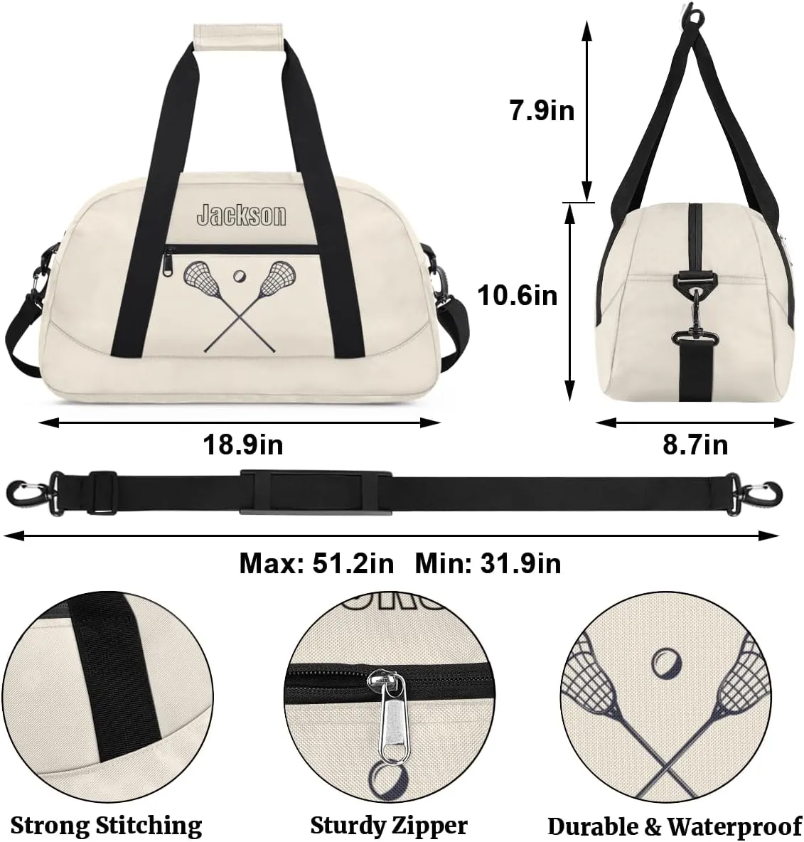 Personalized Sport Gym Bag for Boys,Custom Duffel Bag,Travel Weekender Overnight Tote Bag Carry On Duffel Bag,Customized Gift for Kids Lacrosse sticks