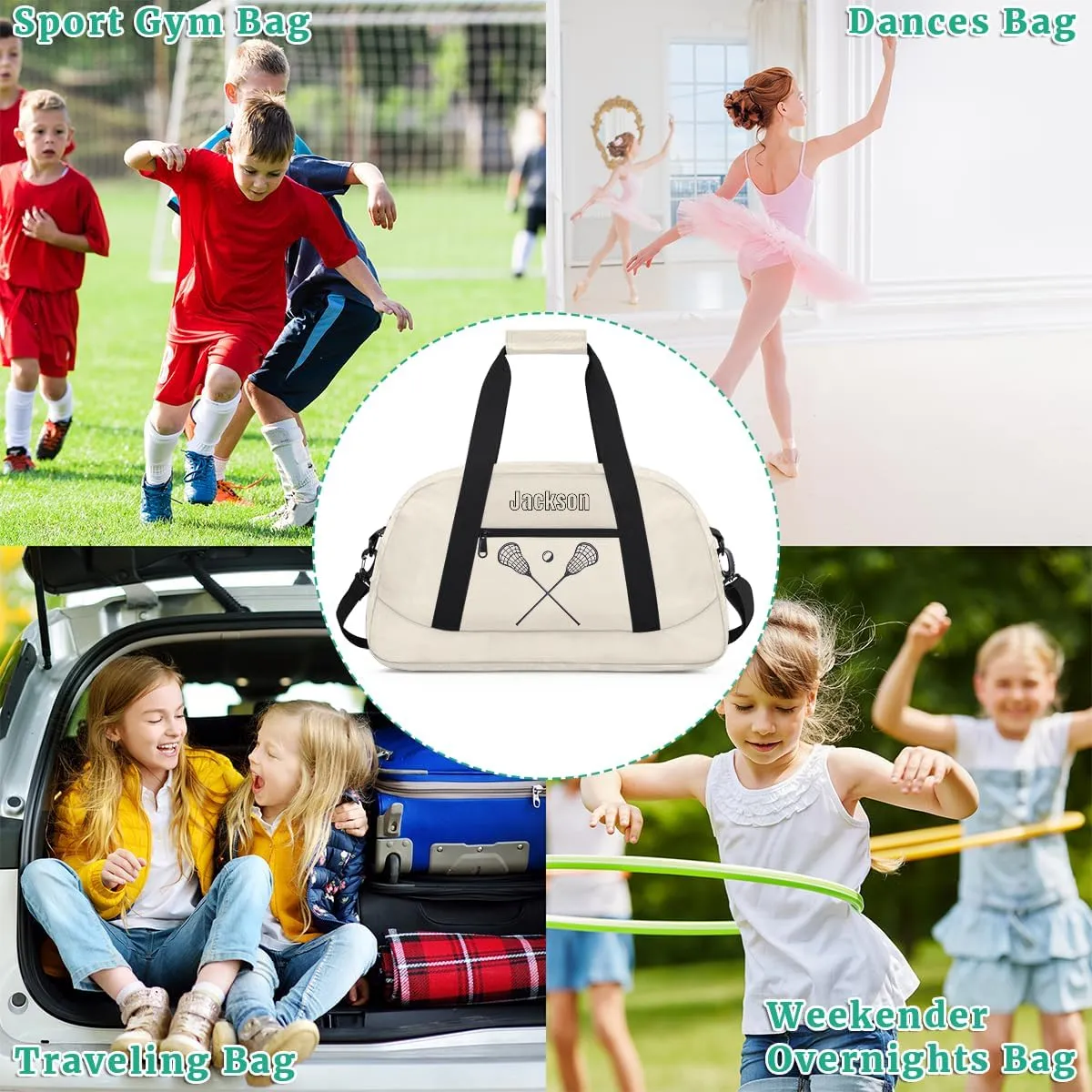 Personalized Sport Gym Bag for Boys,Custom Duffel Bag,Travel Weekender Overnight Tote Bag Carry On Duffel Bag,Customized Gift for Kids Lacrosse sticks