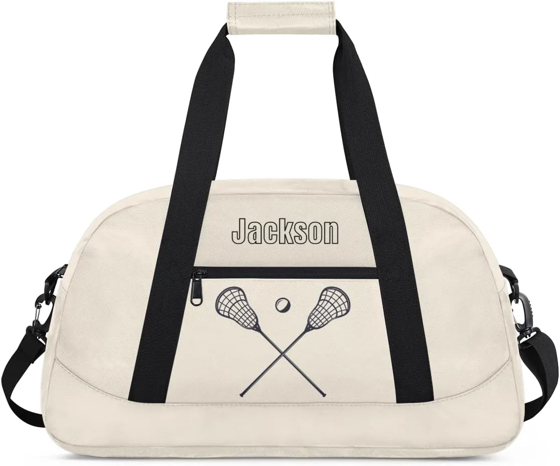 Personalized Sport Gym Bag for Boys,Custom Duffel Bag,Travel Weekender Overnight Tote Bag Carry On Duffel Bag,Customized Gift for Kids Lacrosse sticks