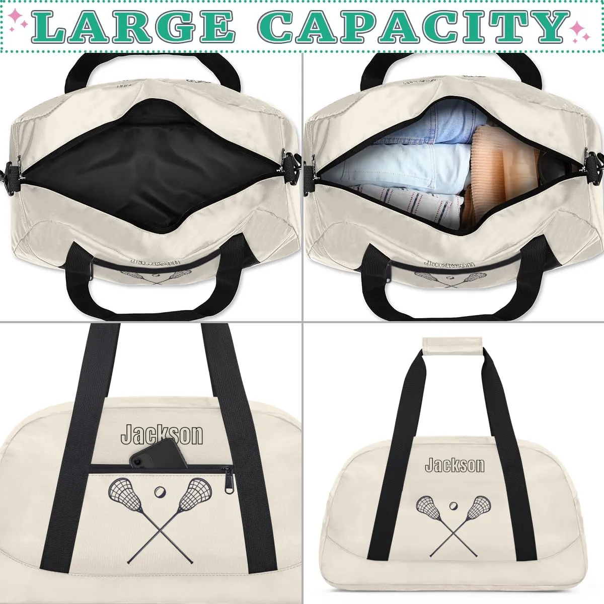 Personalized Sport Gym Bag for Boys,Custom Duffel Bag,Travel Weekender Overnight Tote Bag Carry On Duffel Bag,Customized Gift for Kids Lacrosse sticks