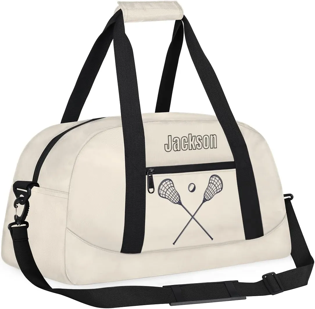 Personalized Sport Gym Bag for Boys,Custom Duffel Bag,Travel Weekender Overnight Tote Bag Carry On Duffel Bag,Customized Gift for Kids Lacrosse sticks