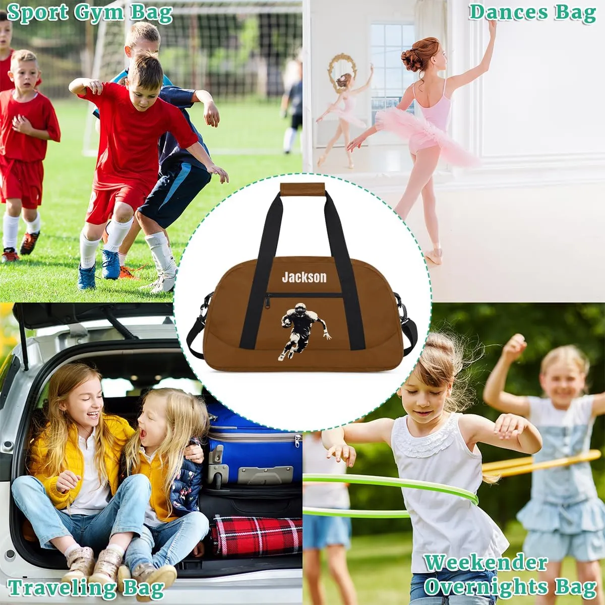Personalized Sport Gym Bag for Boys,Custom Duffel Bag,Travel Weekender Overnight Tote Bag Carry On Duffel Bag,Customized Gift for Kids Sport American Football