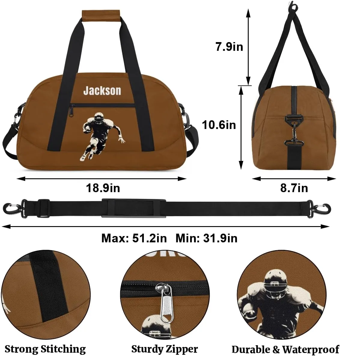 Personalized Sport Gym Bag for Boys,Custom Duffel Bag,Travel Weekender Overnight Tote Bag Carry On Duffel Bag,Customized Gift for Kids Sport American Football
