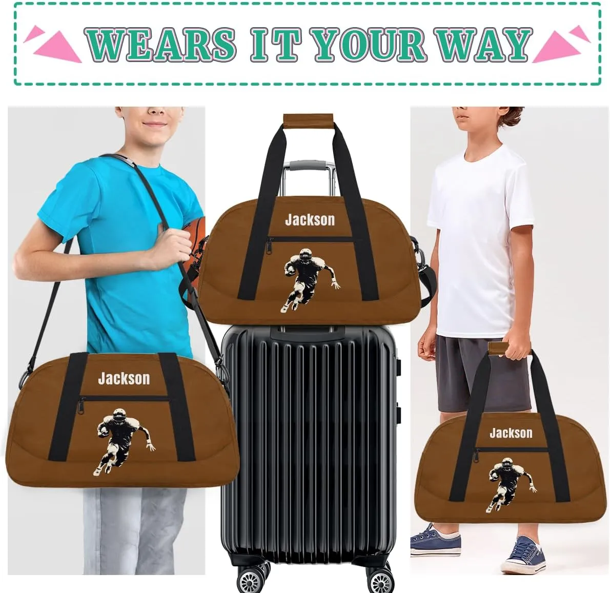 Personalized Sport Gym Bag for Boys,Custom Duffel Bag,Travel Weekender Overnight Tote Bag Carry On Duffel Bag,Customized Gift for Kids Sport American Football
