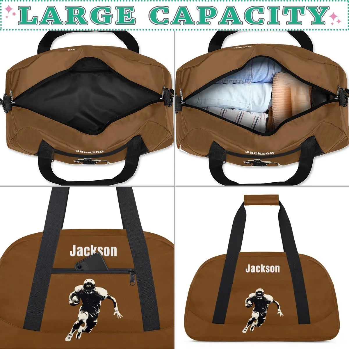 Personalized Sport Gym Bag for Boys,Custom Duffel Bag,Travel Weekender Overnight Tote Bag Carry On Duffel Bag,Customized Gift for Kids Sport American Football