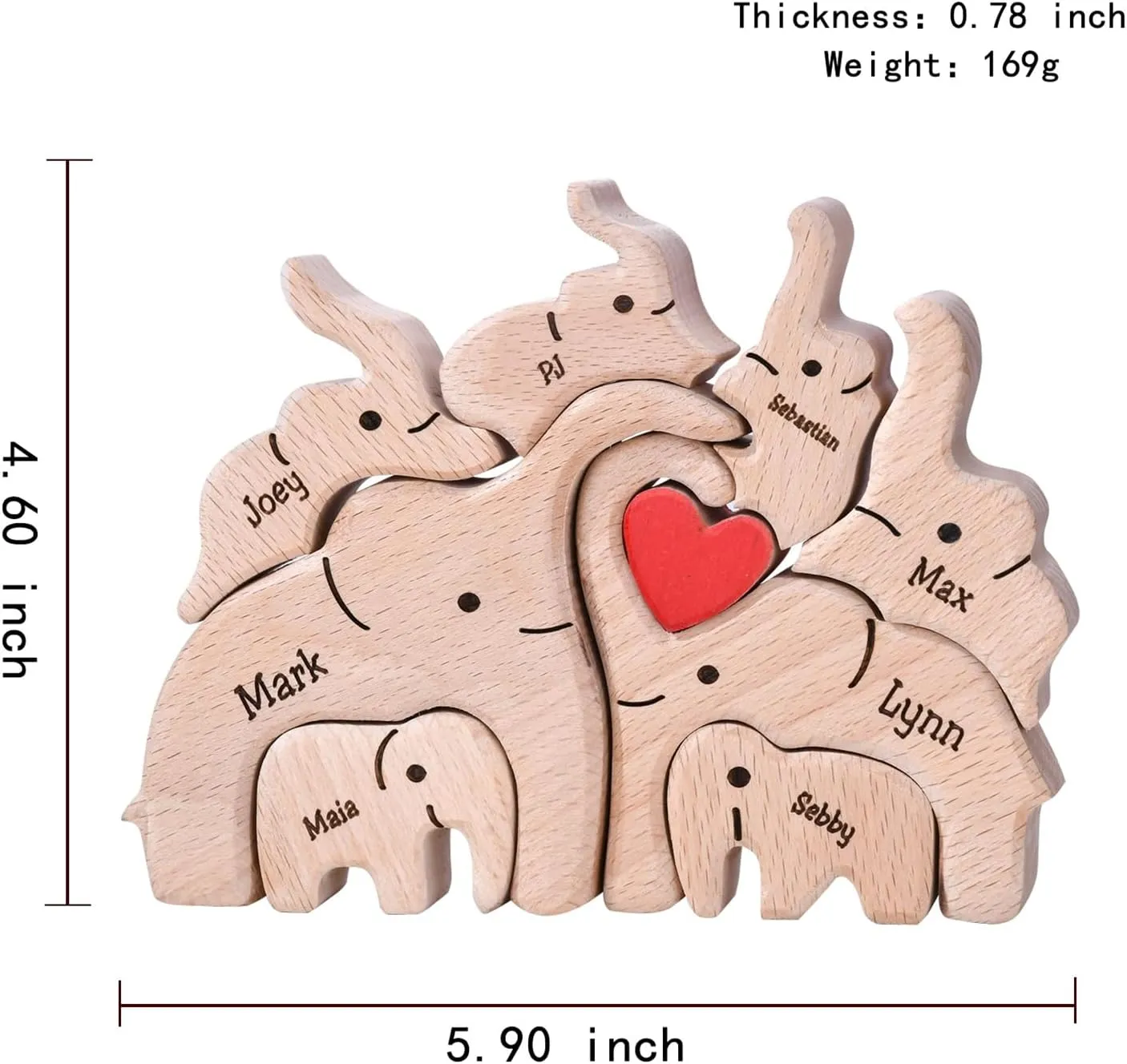 Personalized Wooden Bear Family Puzzles 1-8 Names Customizable Wooden Puzzle Home Table Decor Gift for Dad Mom Couple (Elephants)