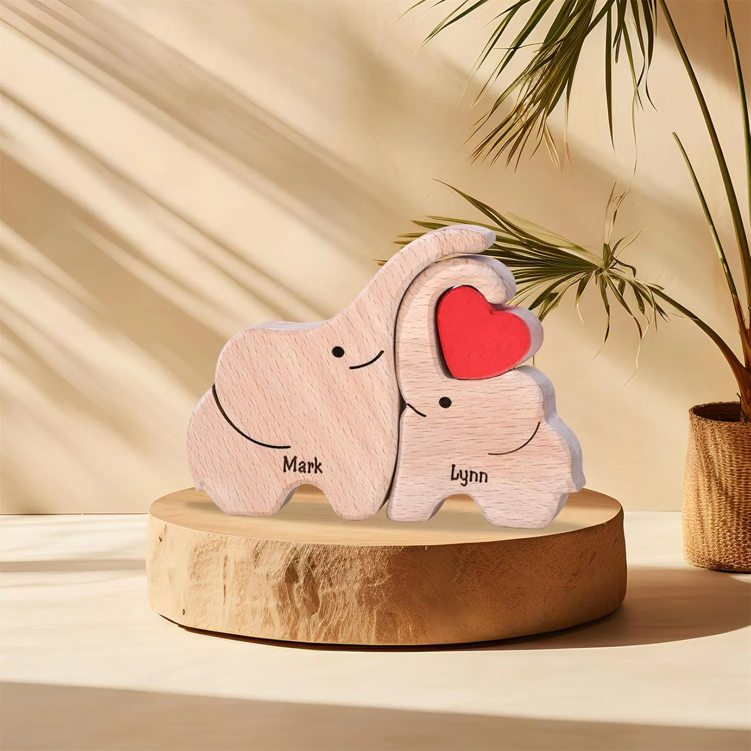 Personalized Wooden Bear Family Puzzles 1-8 Names Customizable Wooden Puzzle Home Table Decor Gift for Dad Mom Couple (Elephants)