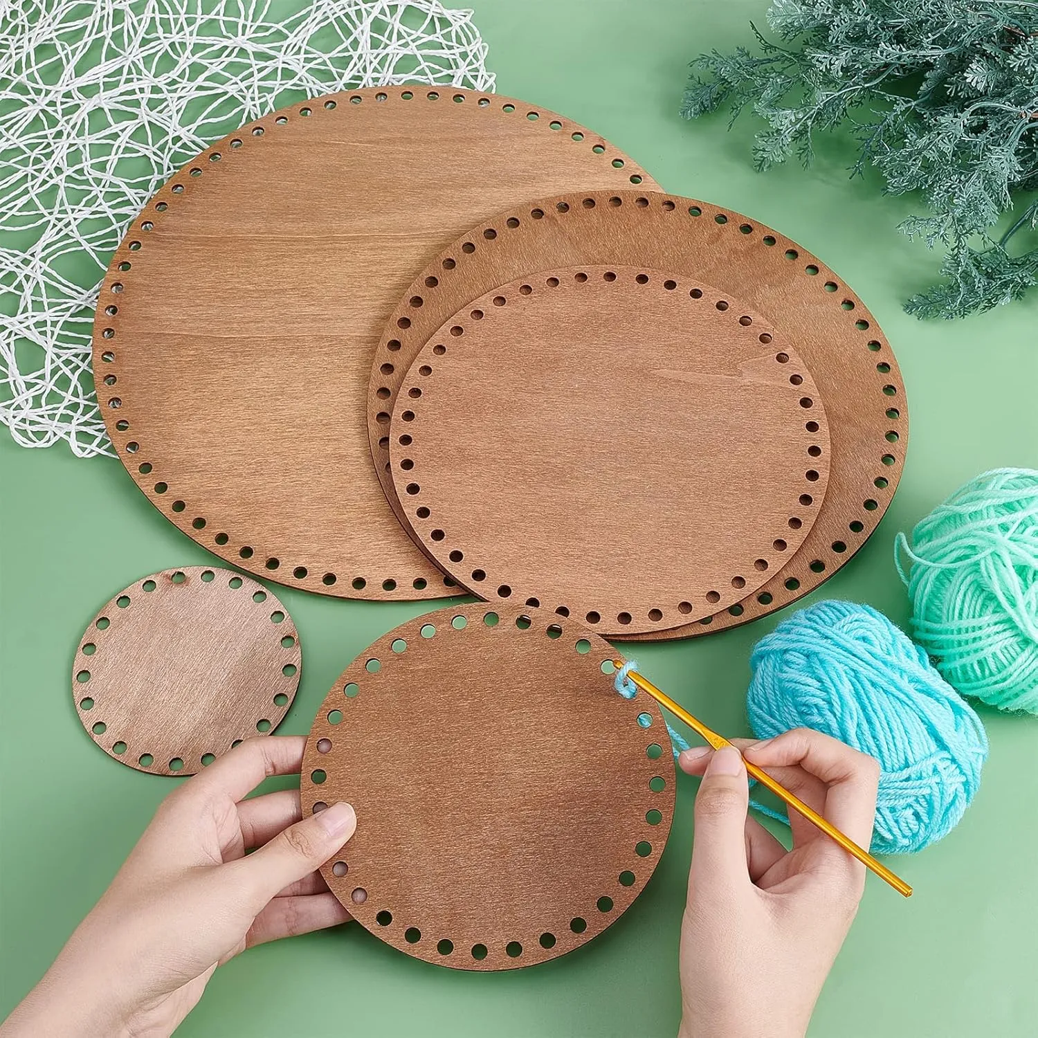 PH PandaHall 5 Sizes Natural Wooden Basket Bottom Round Circle Wood Base Shaper Brown Blank Crochet Bag Bottom for Basket Weaving Crochet Supplies DIY Bags Purse Making, 3.9/5.9/7.8/9.8/11.8"