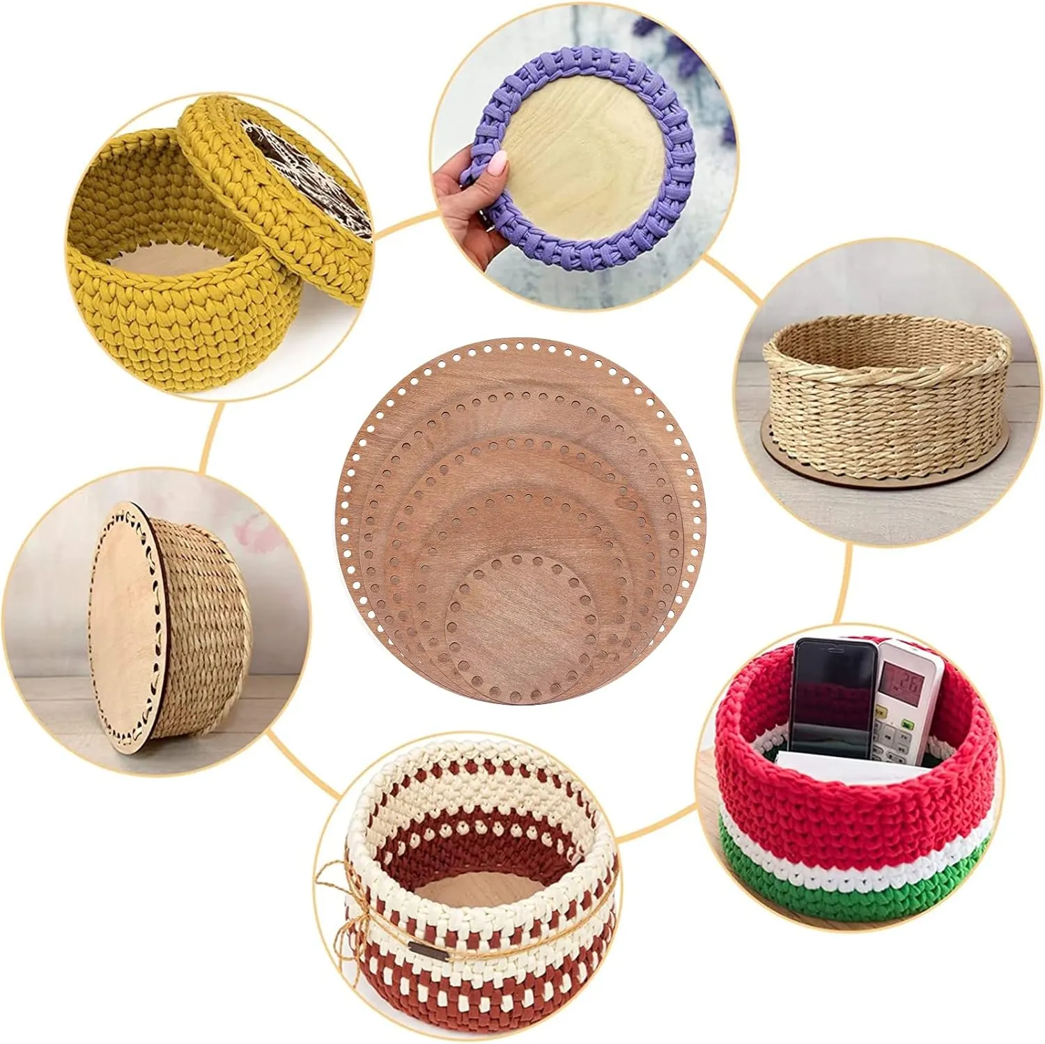 PH PandaHall 5 Sizes Natural Wooden Basket Bottom Round Circle Wood Base Shaper Brown Blank Crochet Bag Bottom for Basket Weaving Crochet Supplies DIY Bags Purse Making, 3.9/5.9/7.8/9.8/11.8"