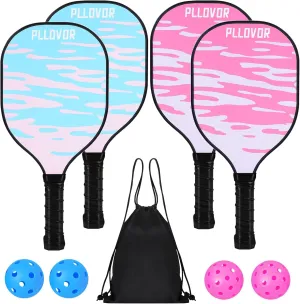 Pickleball Paddle Set of 4–Wooden Rackets with 4 Indoor/Outdoor Pickle Balls&Carry Bag–USAPA Compliant, Splinter-Free,Beginners,Kids&Adults–Lightweight,Cute,Durable for Backyard,Travel&Schools