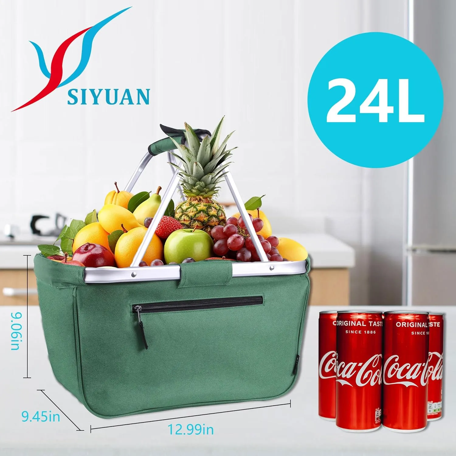 Picnic Basket, SIYUAN 24L Collapsible Market Basket with Two Handles Portable Canvas Grocery Basket Reusable Christmas Shopping Bag