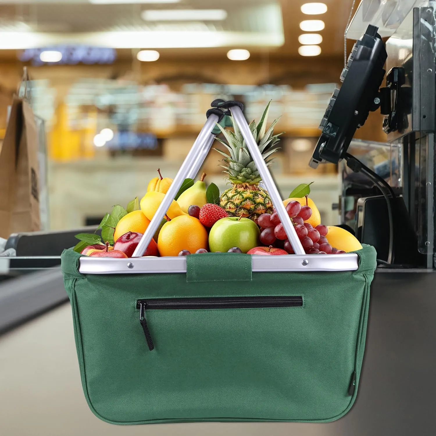 Picnic Basket, SIYUAN 24L Collapsible Market Basket with Two Handles Portable Canvas Grocery Basket Reusable Christmas Shopping Bag