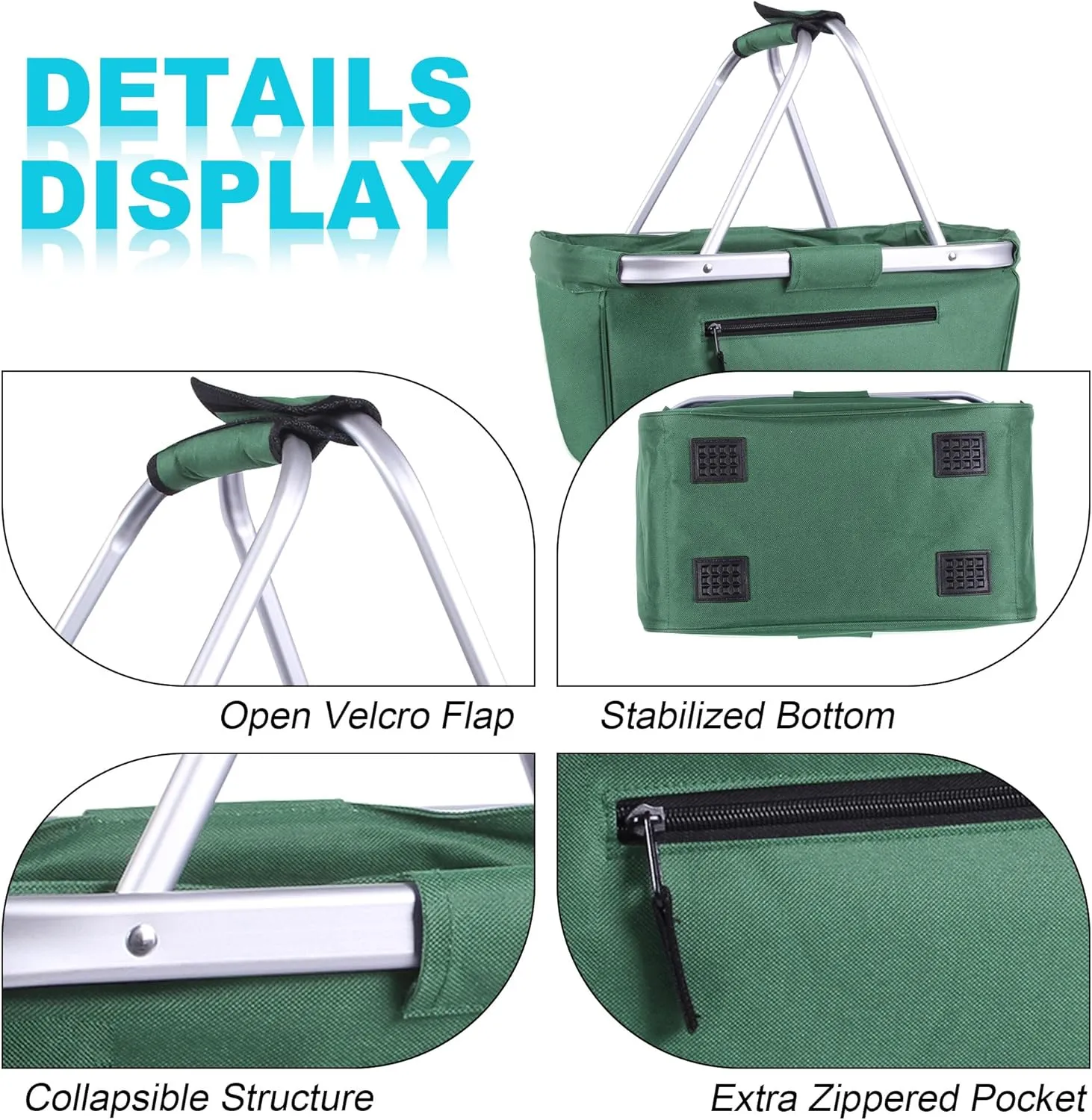 Picnic Basket, SIYUAN 24L Collapsible Market Basket with Two Handles Portable Canvas Grocery Basket Reusable Christmas Shopping Bag