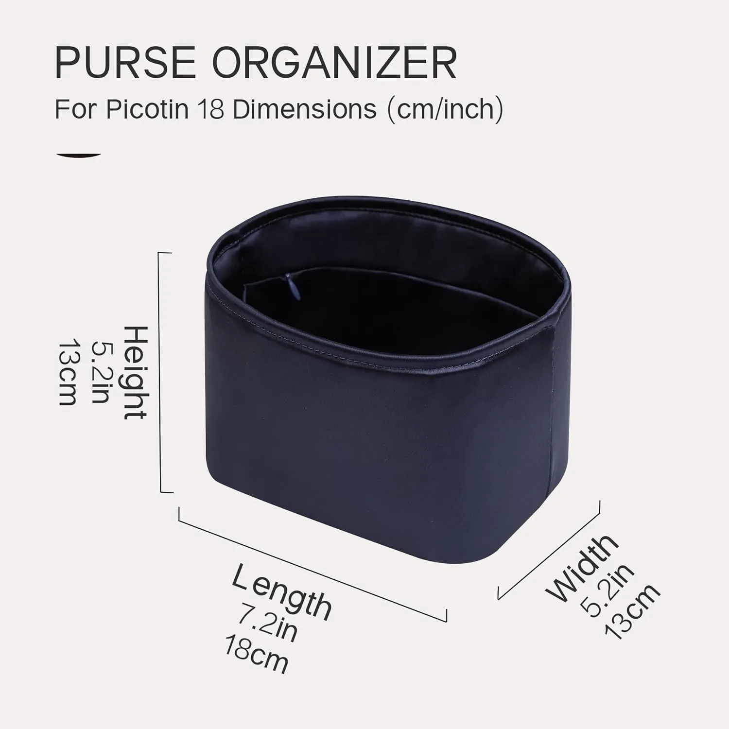 Picotin 18 Bag Insert Oval with Zipper, Purse Organizer Compatible with Hermes Picotin, Silky Bag Insert, Lightweight and Soft Touch (PC18 Oval, Blue Nuit)