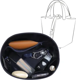 Picotin 18 Bag Insert Oval with Zipper, Purse Organizer Compatible with Hermes Picotin, Silky Bag Insert, Lightweight and Soft Touch (PC18 Oval, Blue Nuit)
