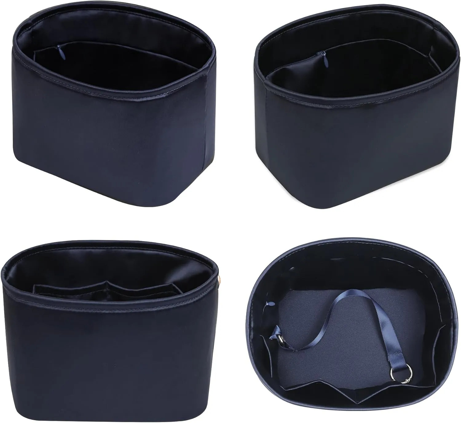Picotin 18 Bag Insert Oval with Zipper, Purse Organizer Compatible with Hermes Picotin, Silky Bag Insert, Lightweight and Soft Touch (PC18 Oval, Blue Nuit)