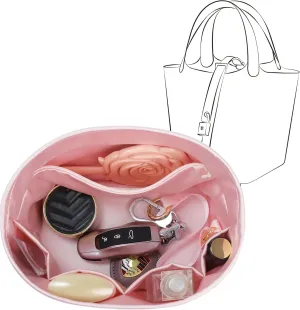 Picotin 18 Bag Insert Oval with Zipper, Purse Organizer Compatible with Hermes Picotin, Silky Bag Insert, Lightweight and Soft Touch (PC18 Oval, Pink)