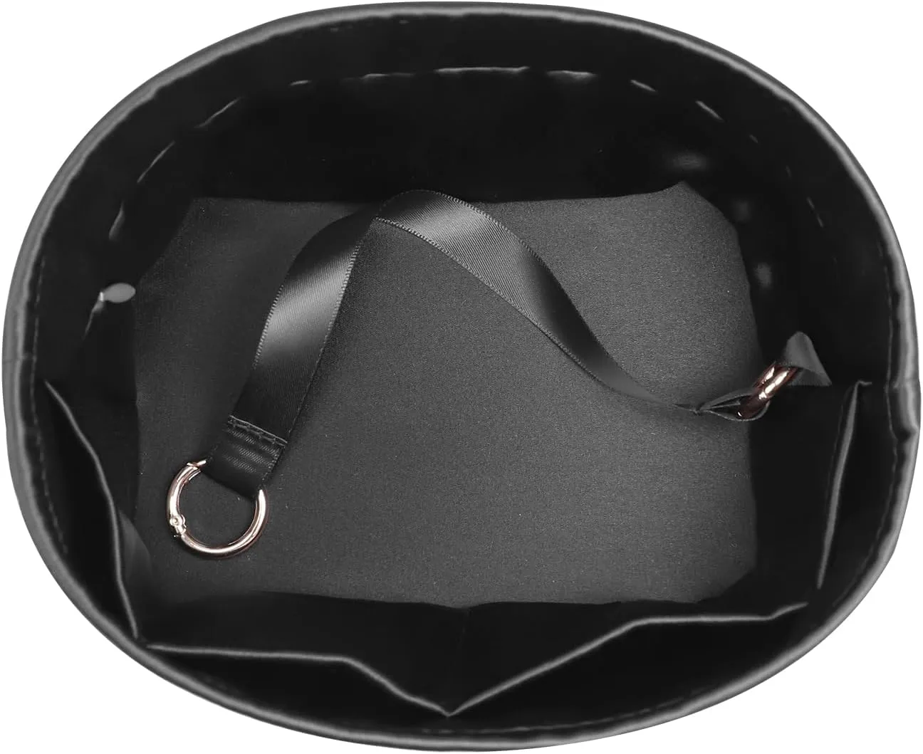 Picotin 22 Bag Insert Oval with Zipper, Purse Organizer Compatible with Hermes Picotin, Silky Bag Insert, Lightweight and Soft Touch (PC22 Oval, Black)