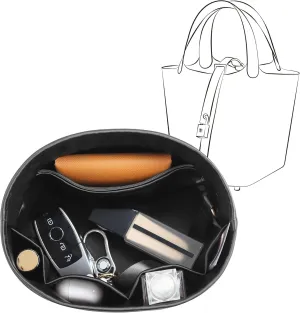 Picotin 22 Bag Insert Oval with Zipper, Purse Organizer Compatible with Hermes Picotin, Silky Bag Insert, Lightweight and Soft Touch (PC22 Oval, Black)