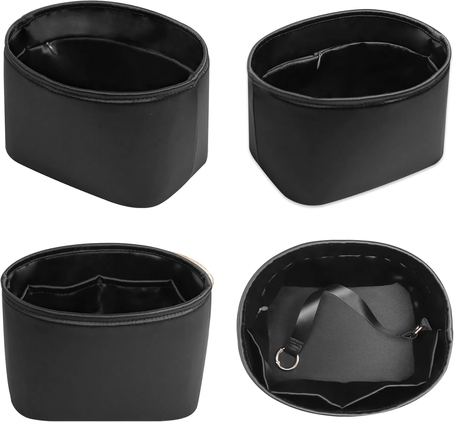 Picotin 22 Bag Insert Oval with Zipper, Purse Organizer Compatible with Hermes Picotin, Silky Bag Insert, Lightweight and Soft Touch (PC22 Oval, Black)